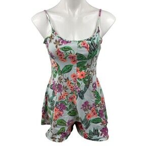 Express Women Medium Romper Blue Floral Casual Sexy